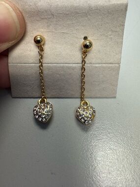 Fashion Jewelry Gold Heart Drop Earrings with Clear Crystals